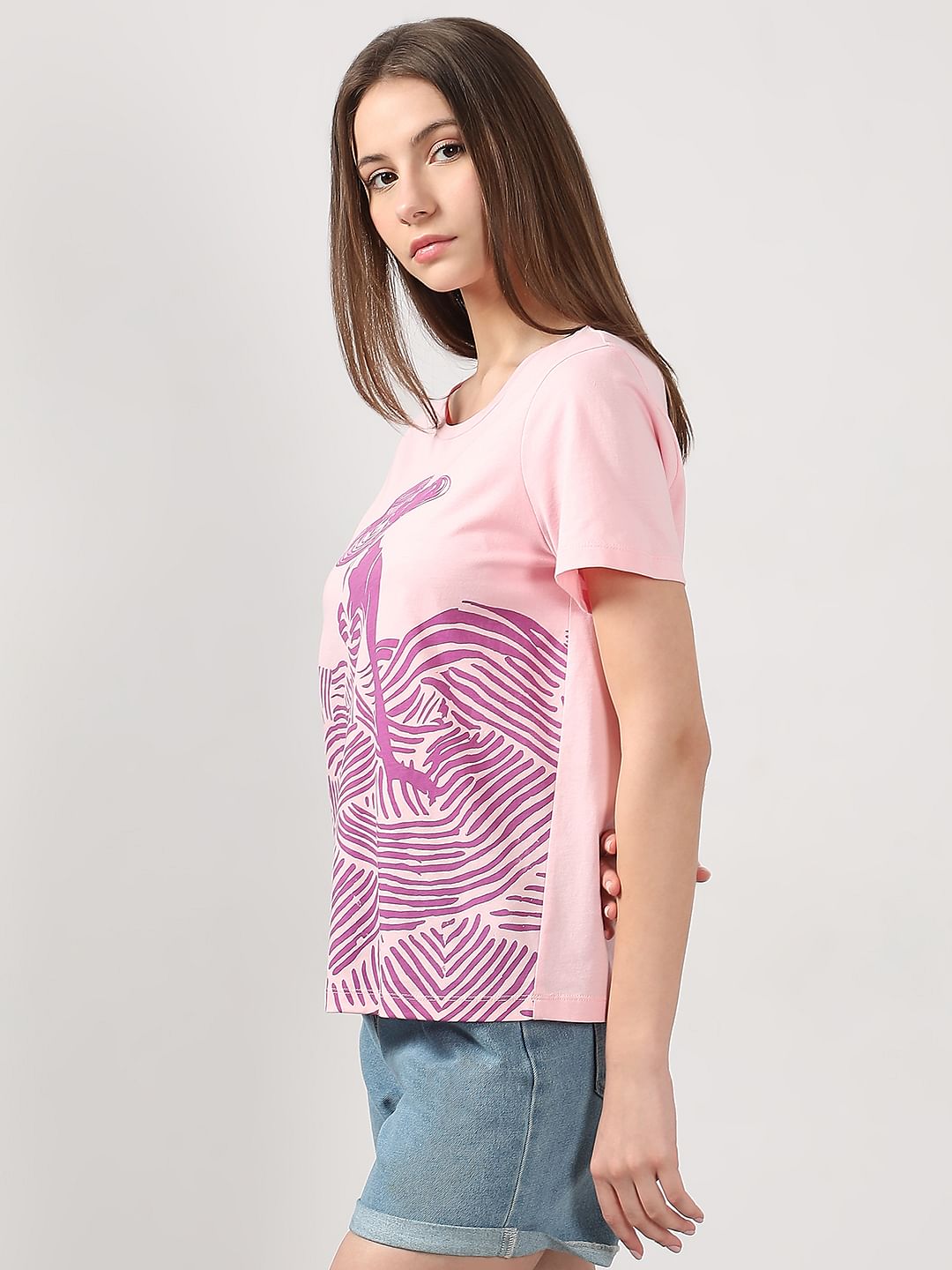 Pink Graphic Print Cotton T-Shirt