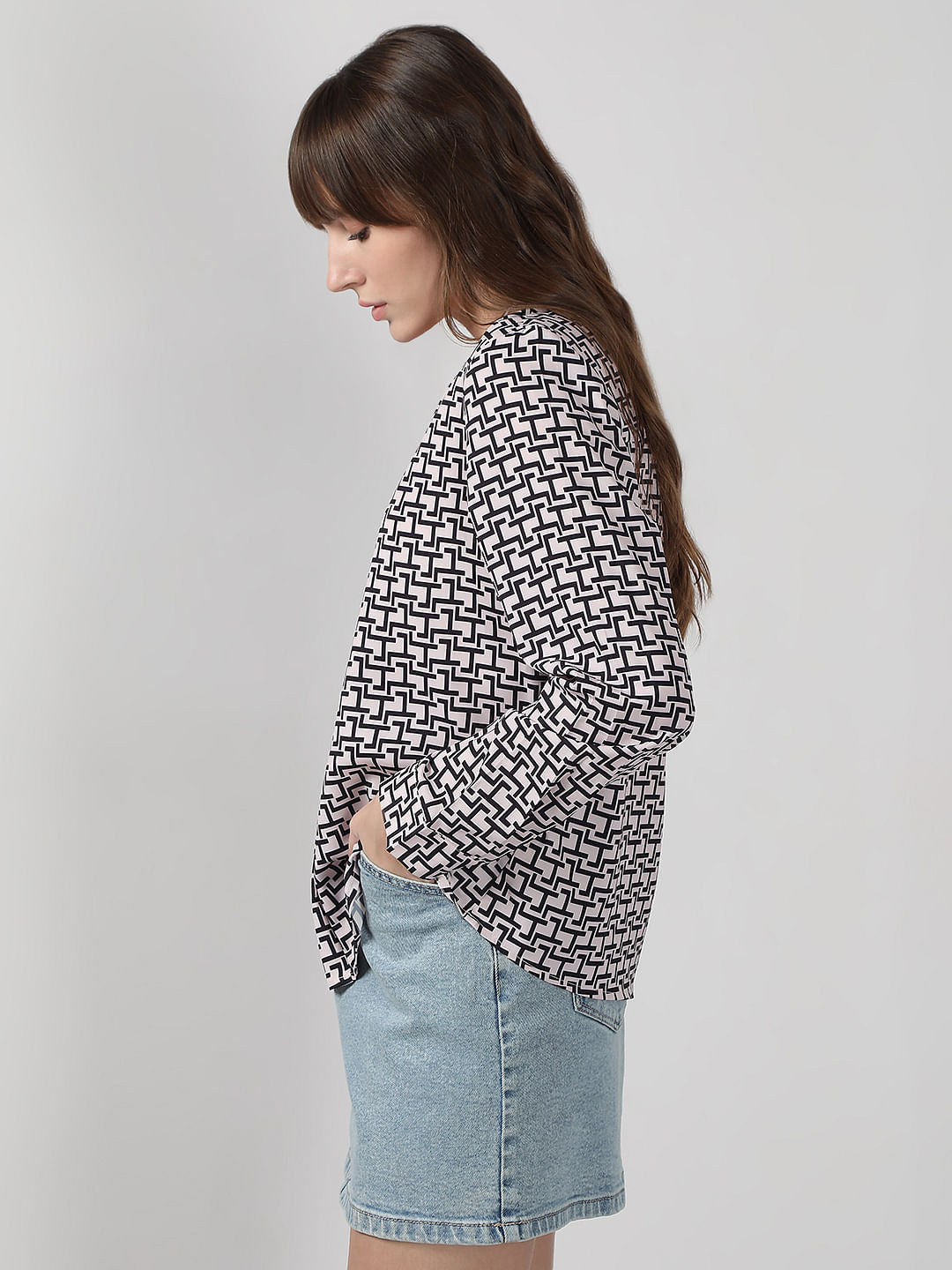 White Abstract Print Top