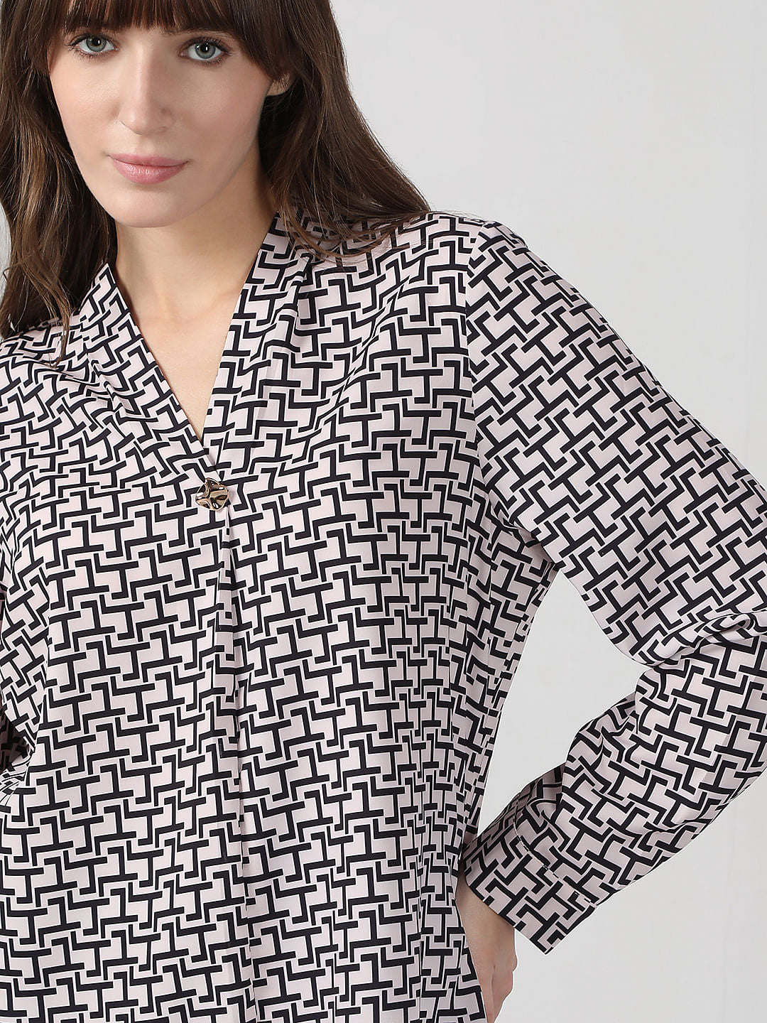 White Abstract Print Top