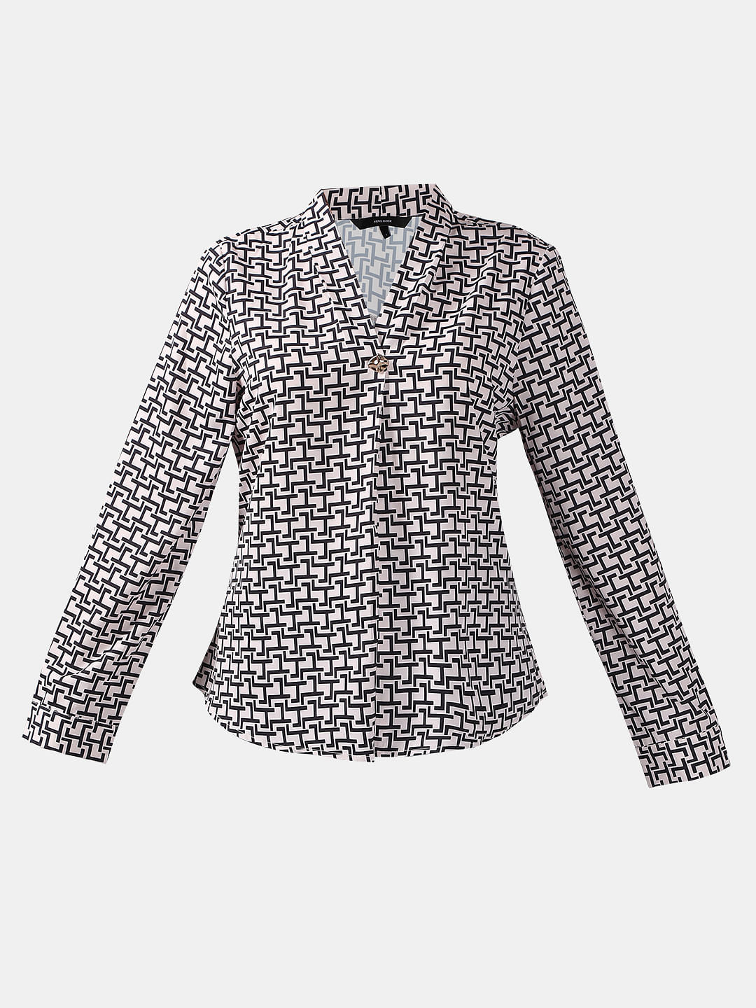 White Abstract Print Top