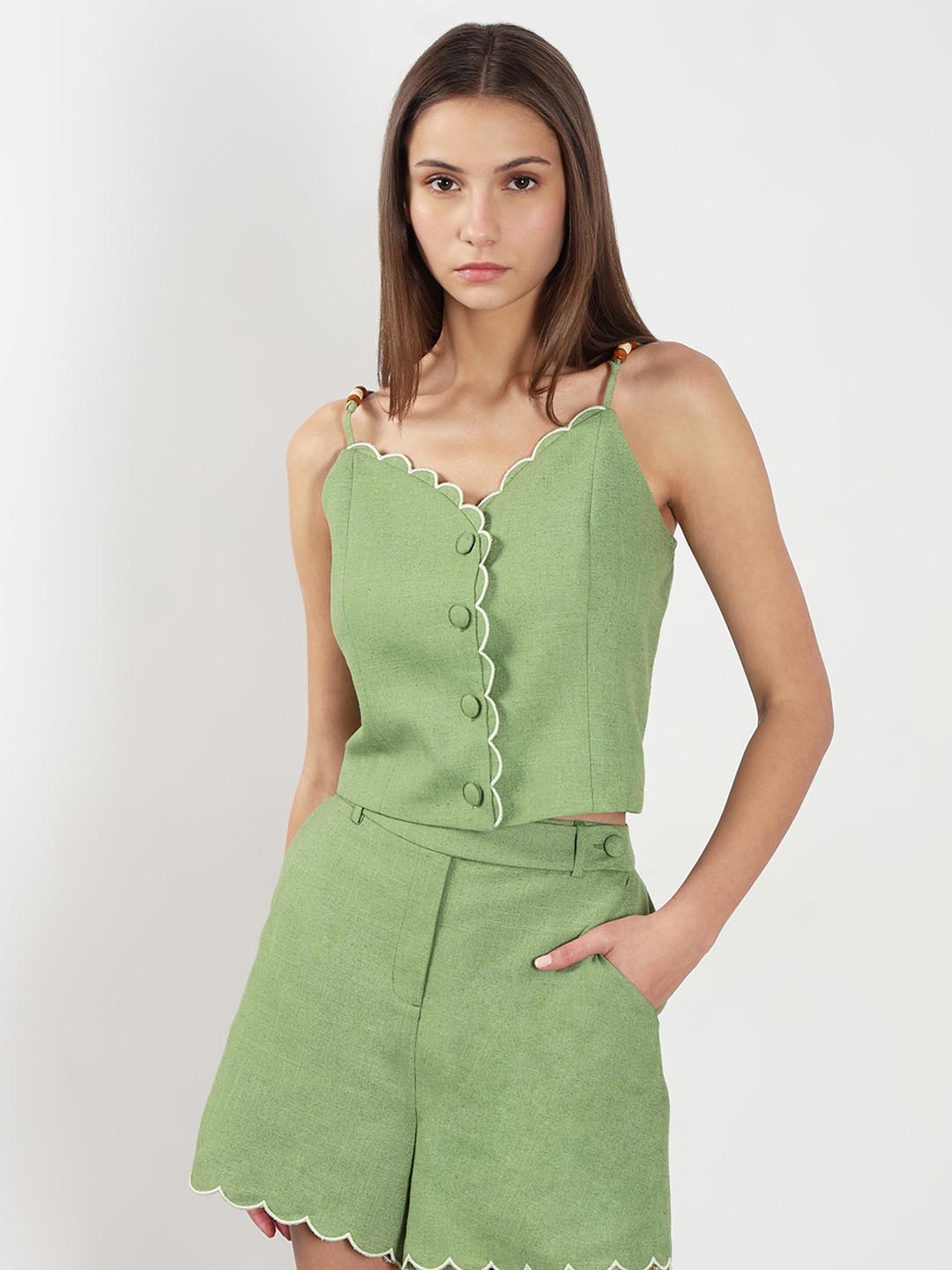 Vero Moda Green Scallop Hem Top