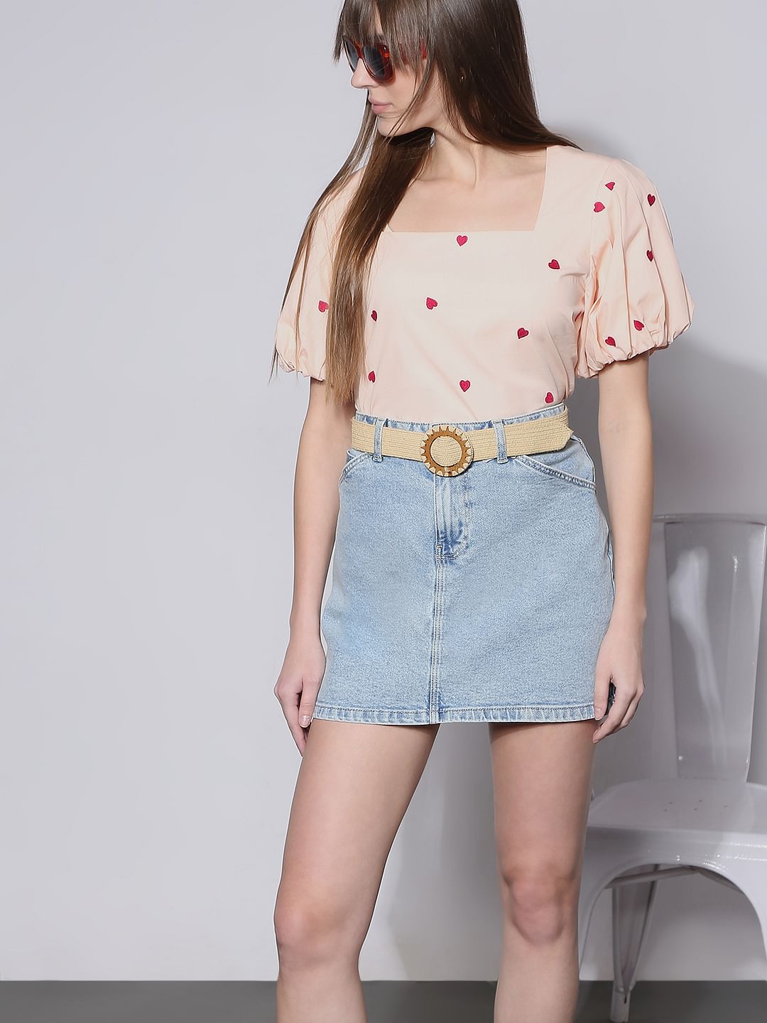 Beige Embroidered Heart Top
