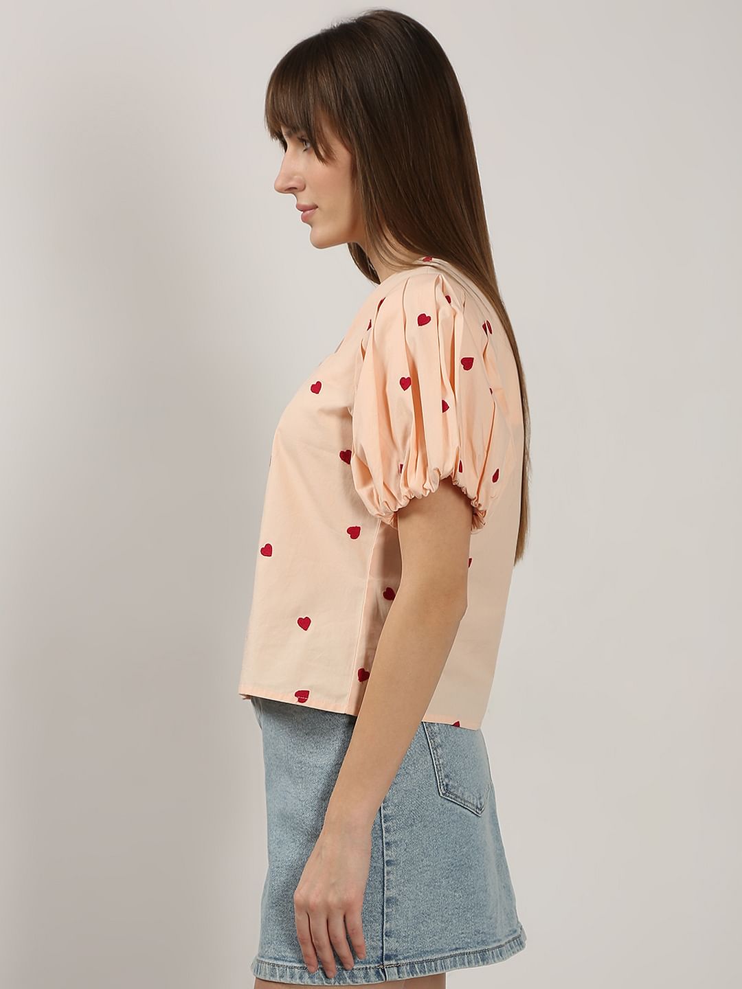 Beige Embroidered Heart Top
