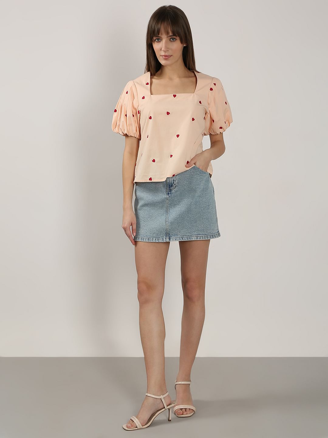 Beige Embroidered Heart Top