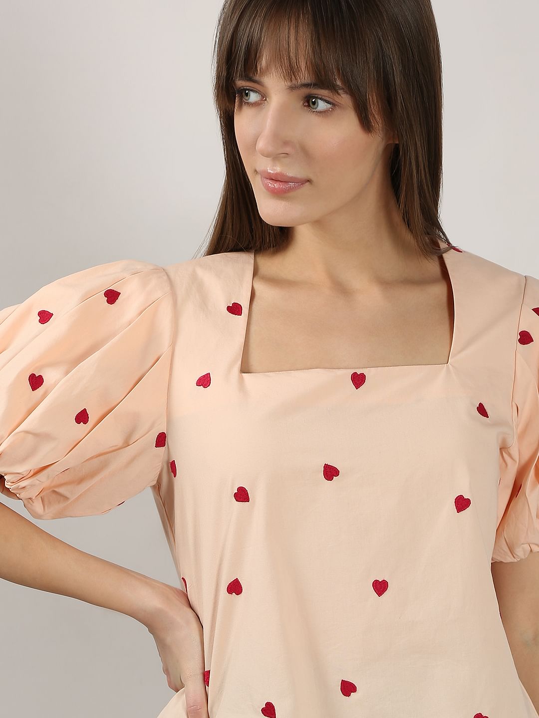 Beige Embroidered Heart Top