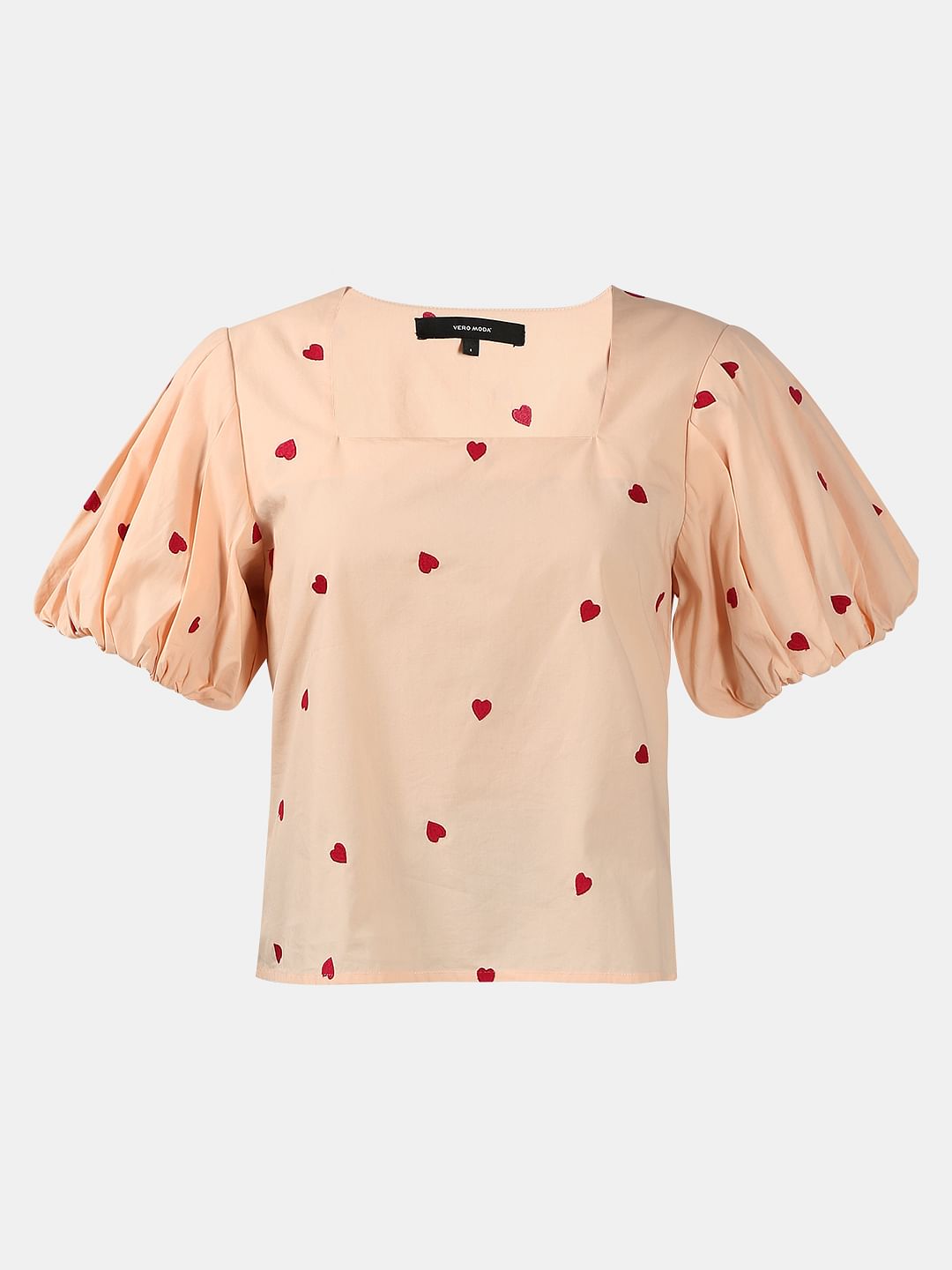 Beige Embroidered Heart Top