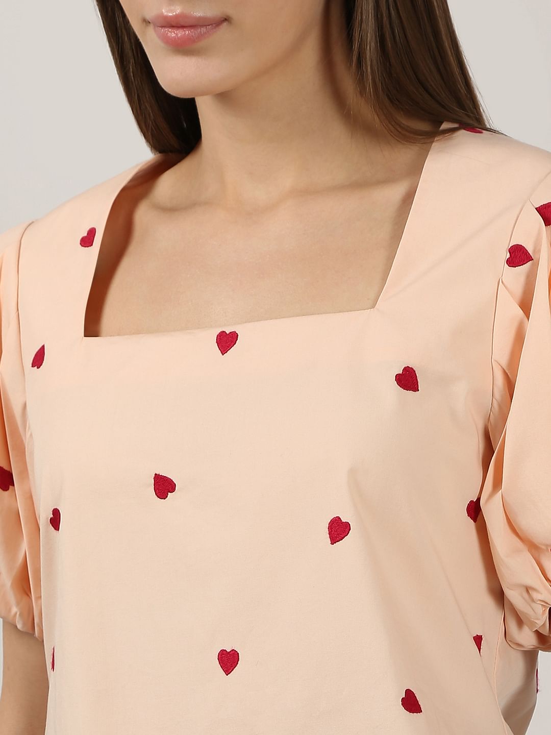 Beige Embroidered Heart Top