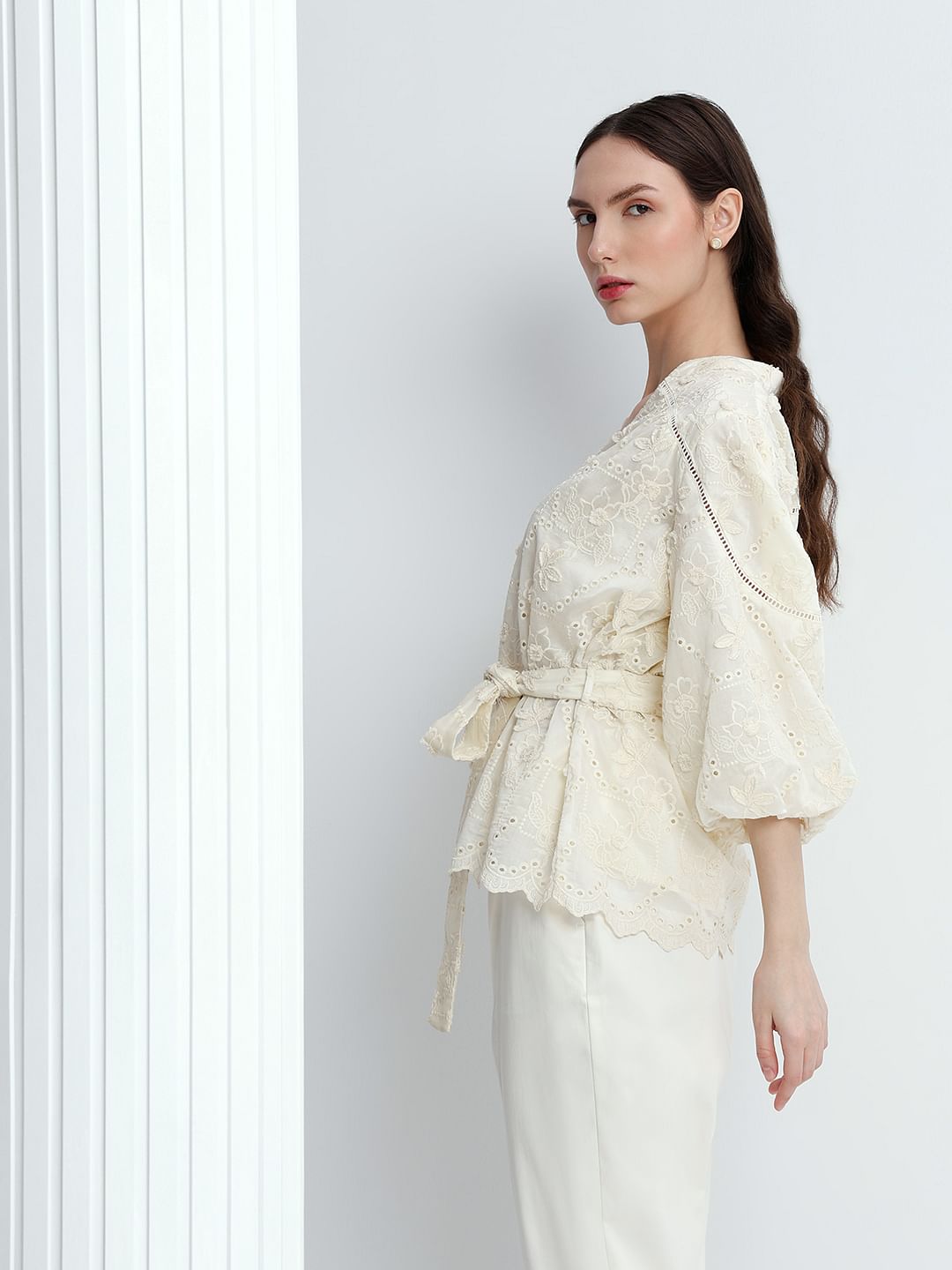 Ecru Embroidered Top