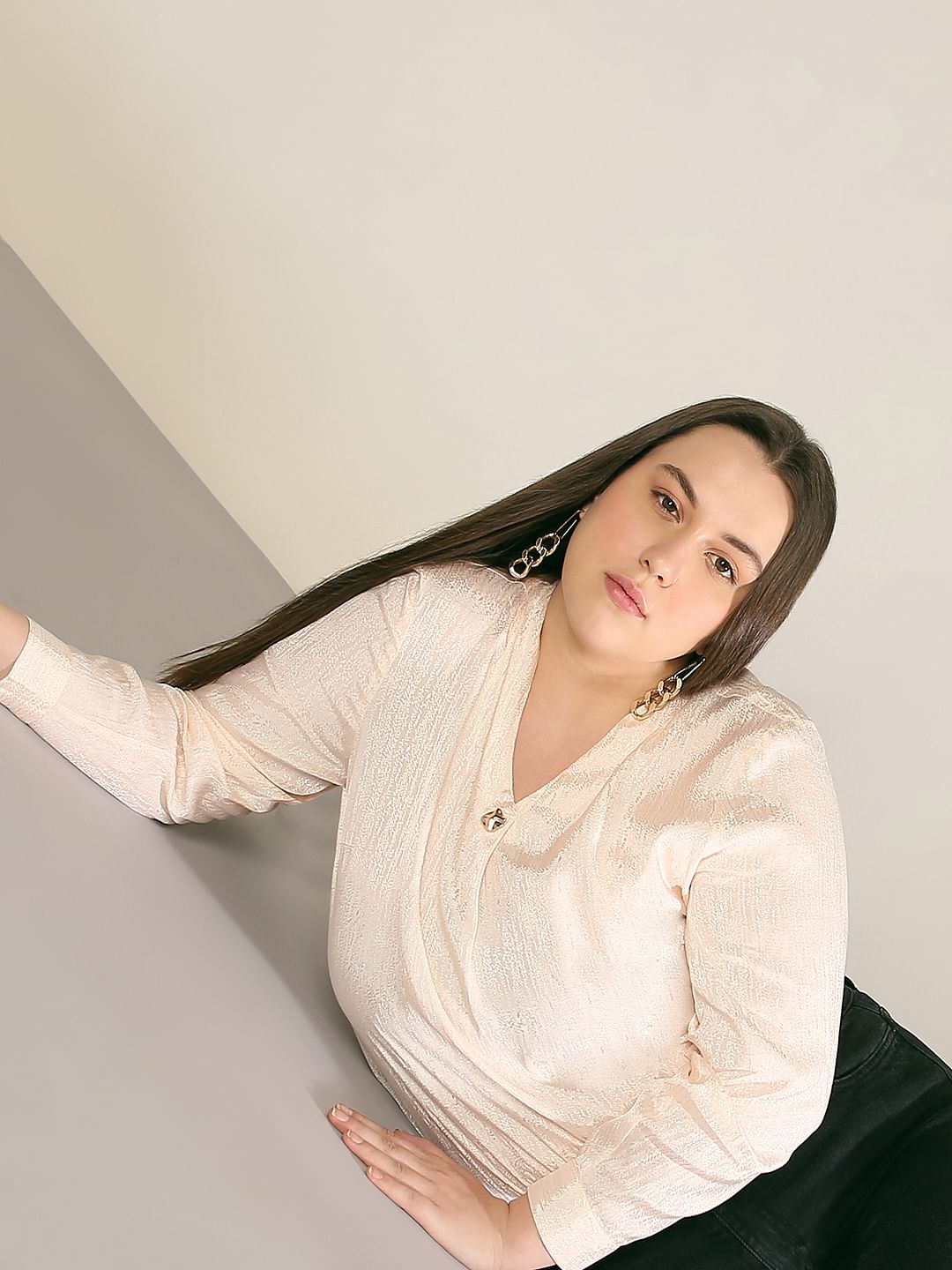 Curve Peach Pink Jacquard Top