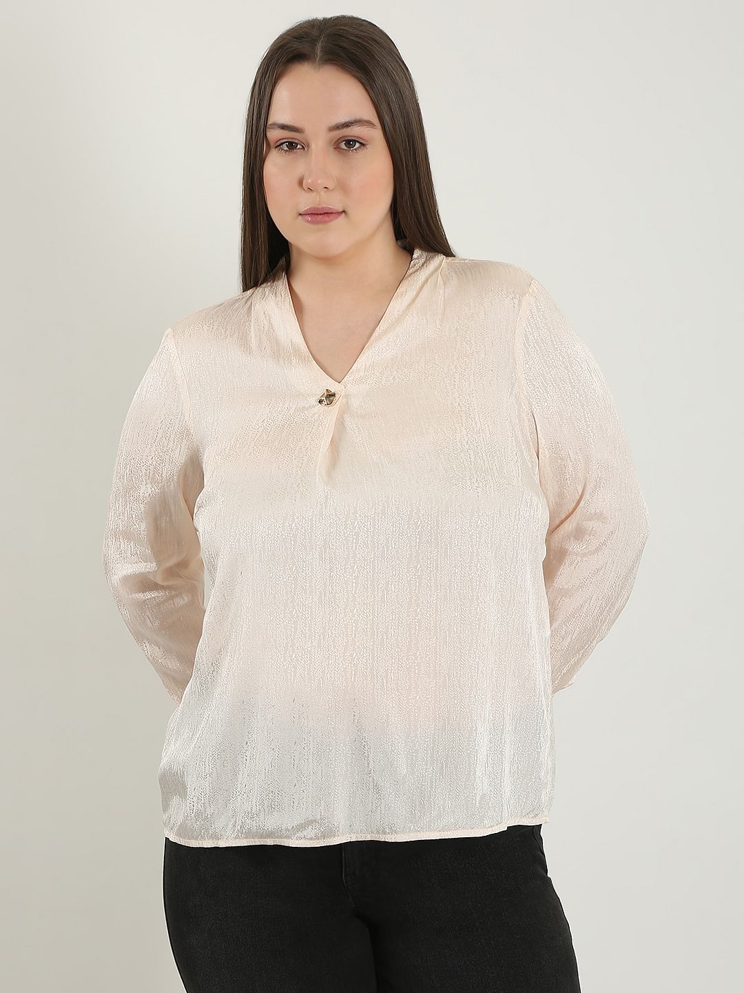 Curve Peach Pink Jacquard Top