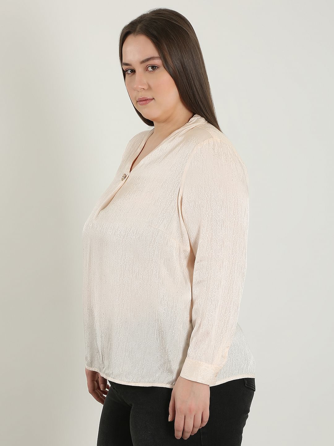 Curve Peach Pink Jacquard Top