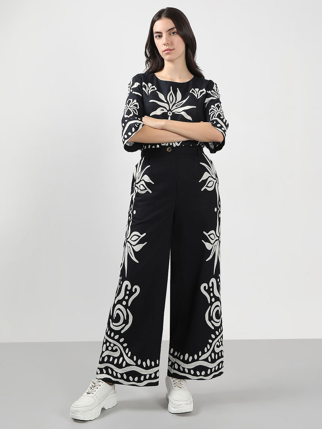 Black & White Printed Co-Ord Set Pants