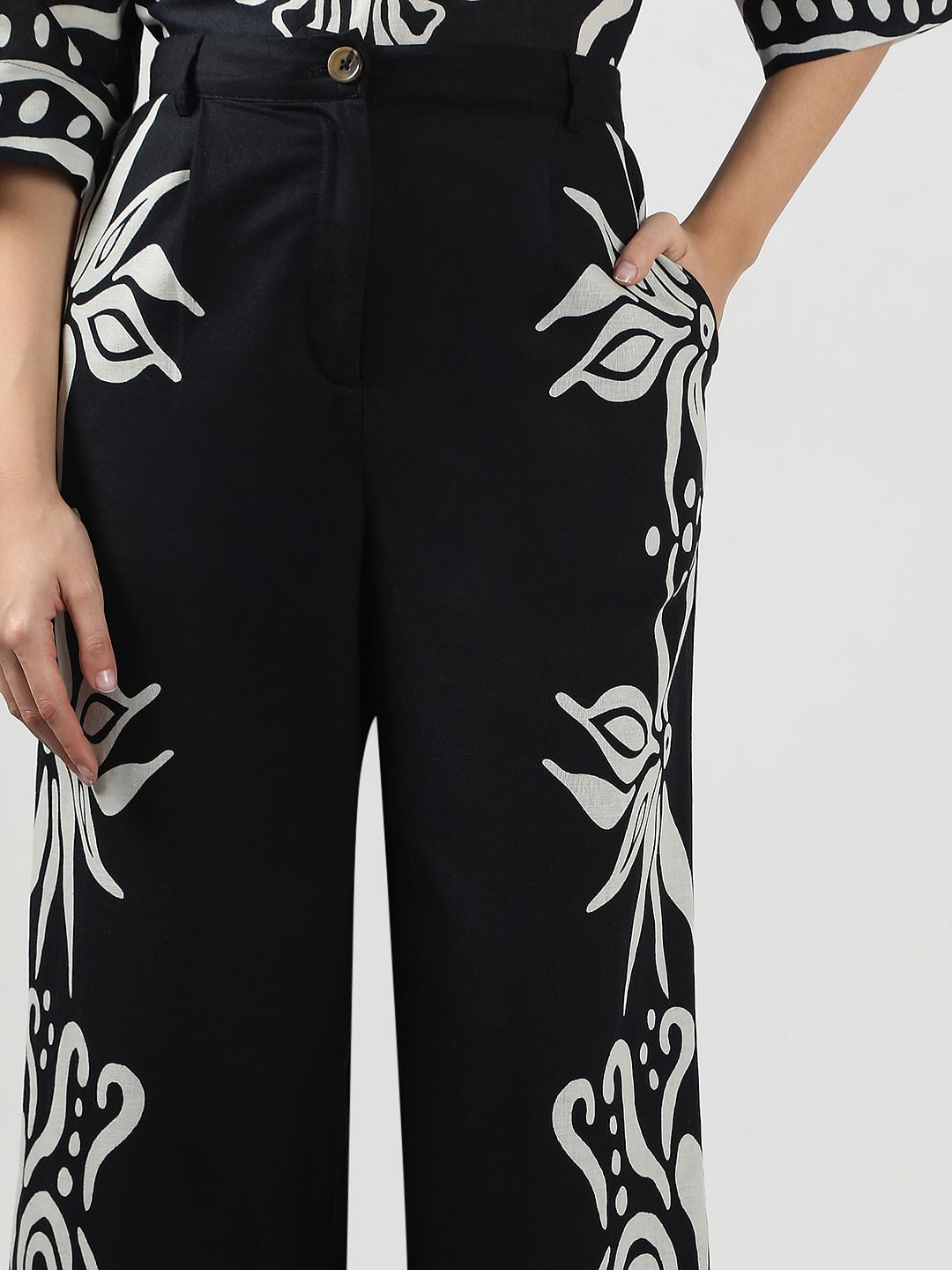 Black & White Printed Co-Ord Set Pants
