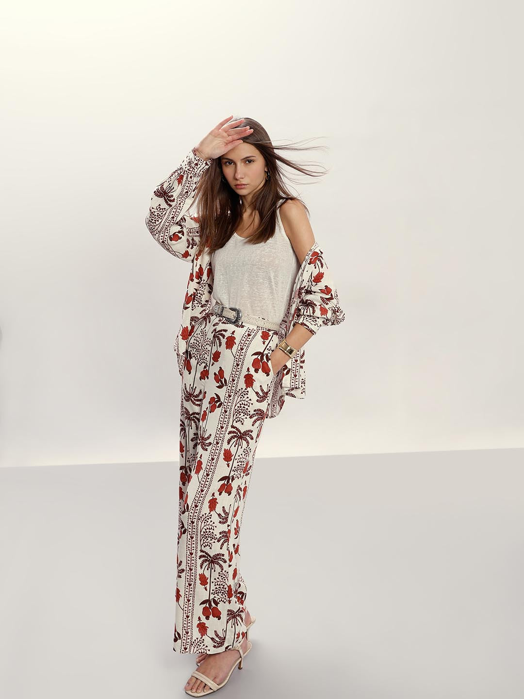 Vero Moda Ecru Printed High Rise Pants