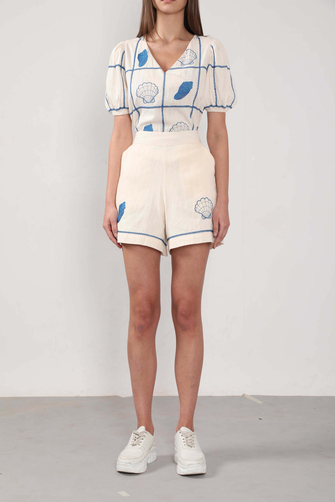 Vero Moda Ecru Embroidered Co-Ord Set Shorts