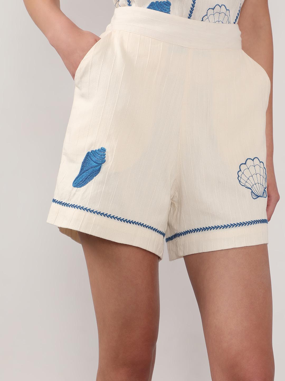 Vero Moda Ecru Embroidered Co-Ord Set Shorts