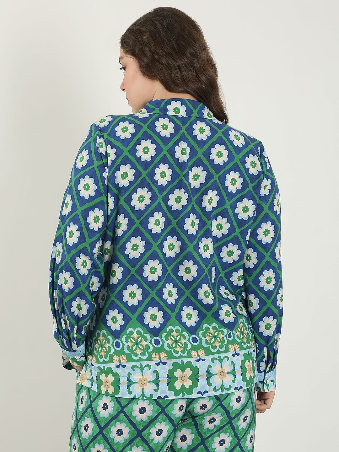 Curve Green Printed Co-Ord Set Shirt