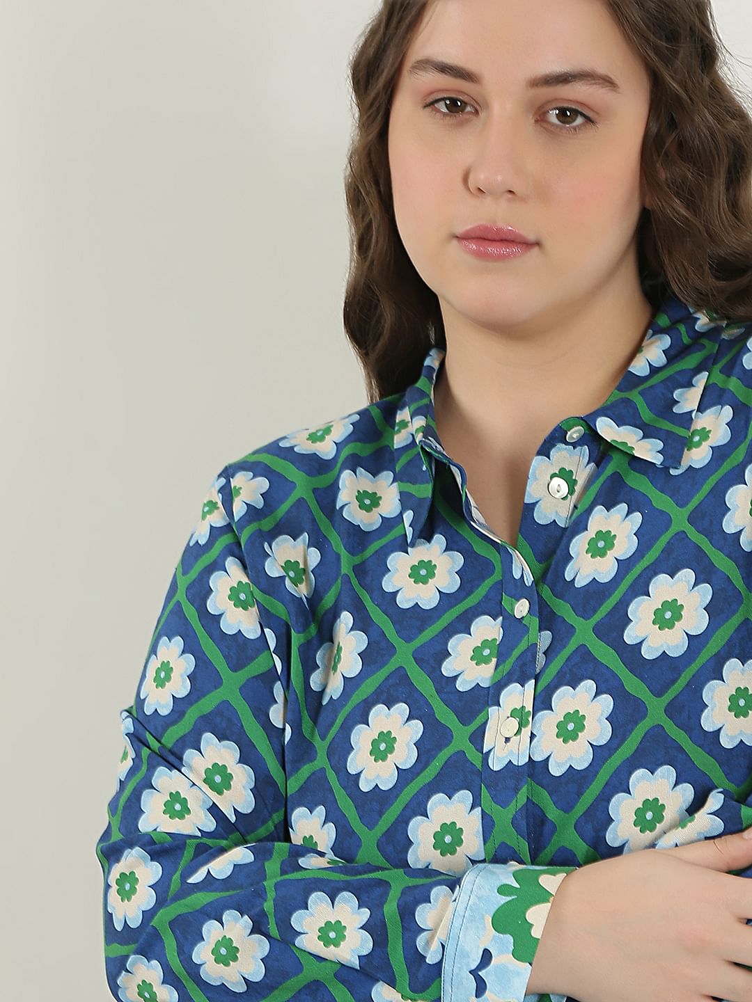 Curve Green Printed Co-Ord Set Shirt