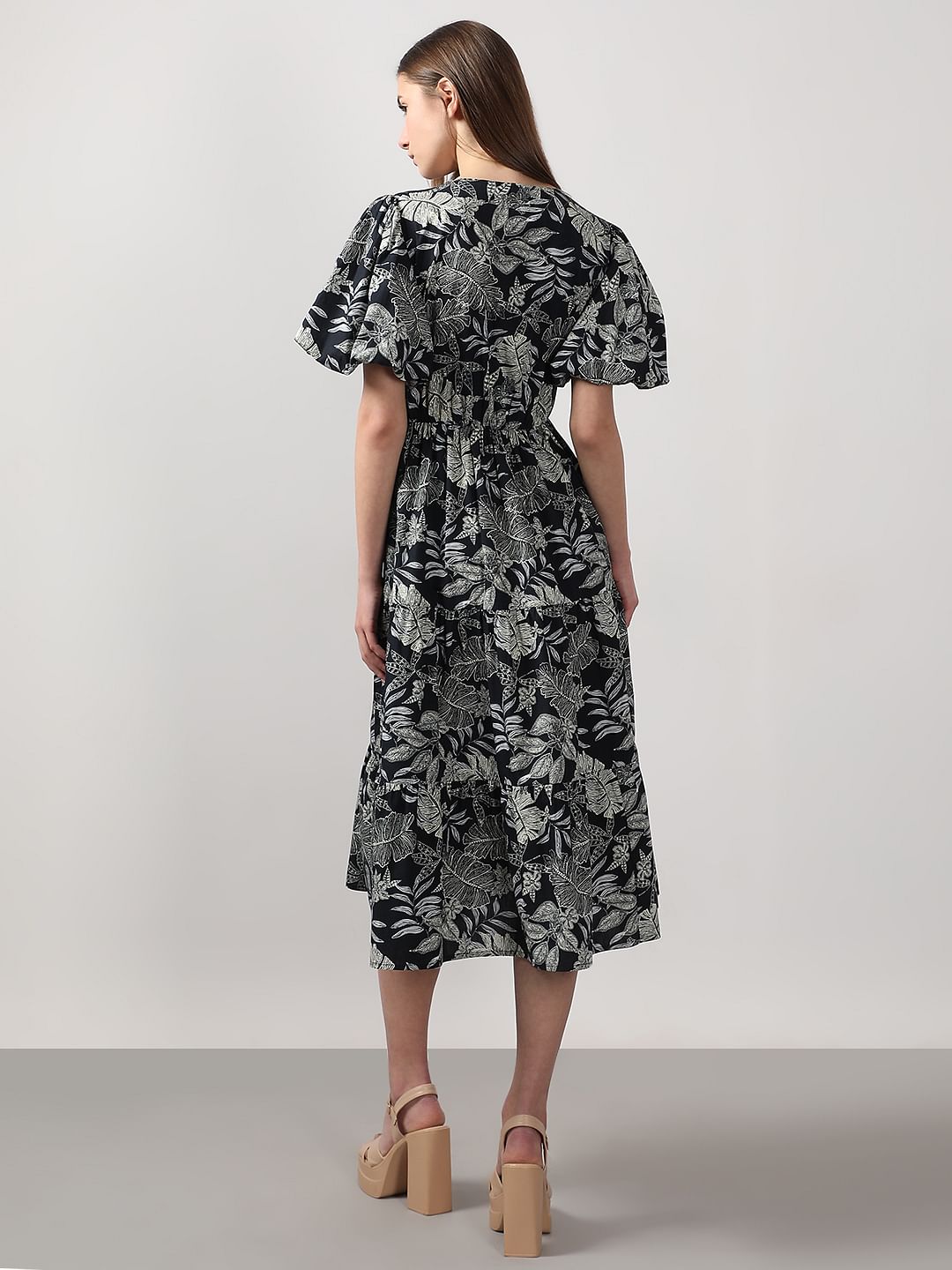 Black Printed Midi Cotton Dress