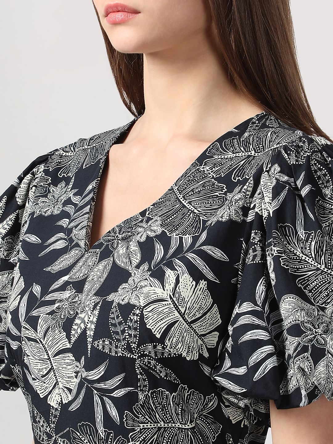 Black Printed Midi Cotton Dress