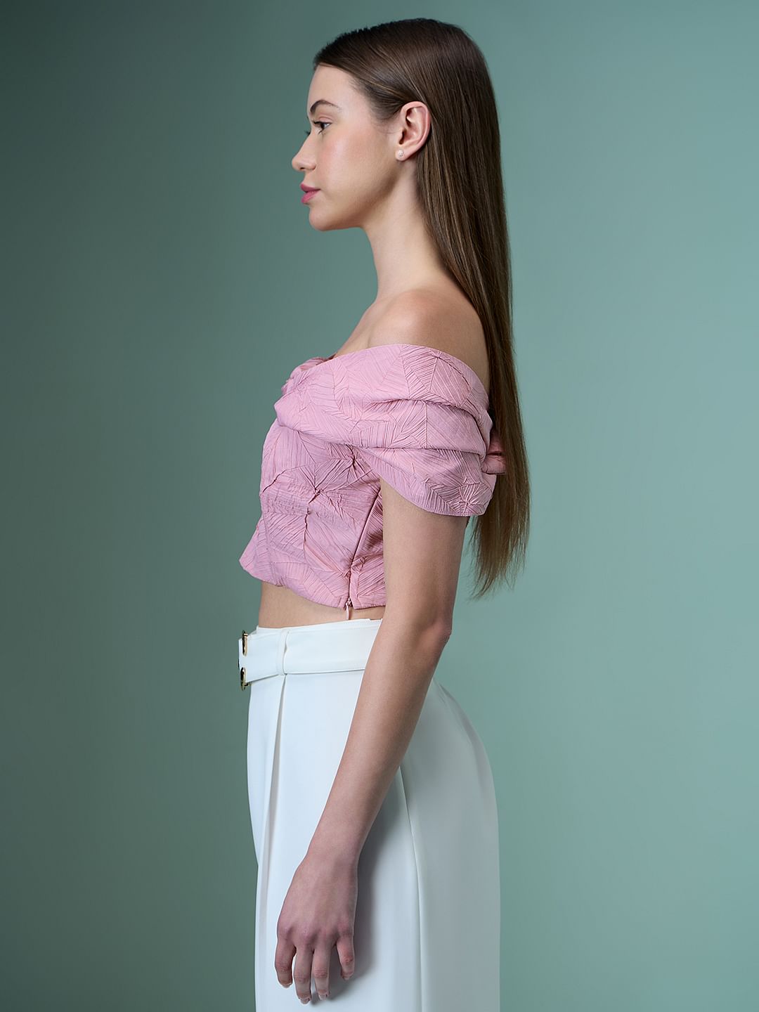 Marquee Pink Off Shoulder Crop Top