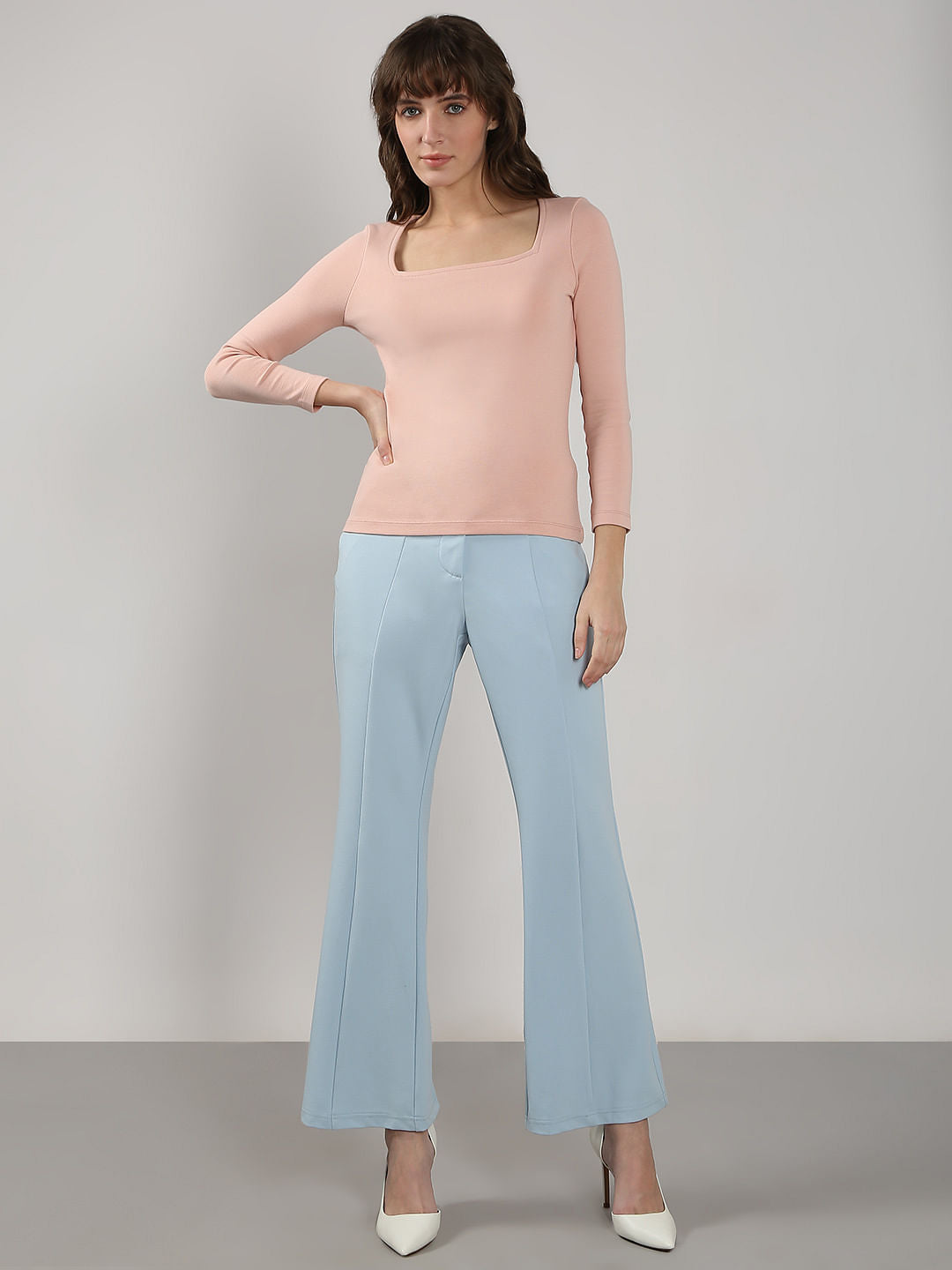 Pink Fitted Square Neck Top