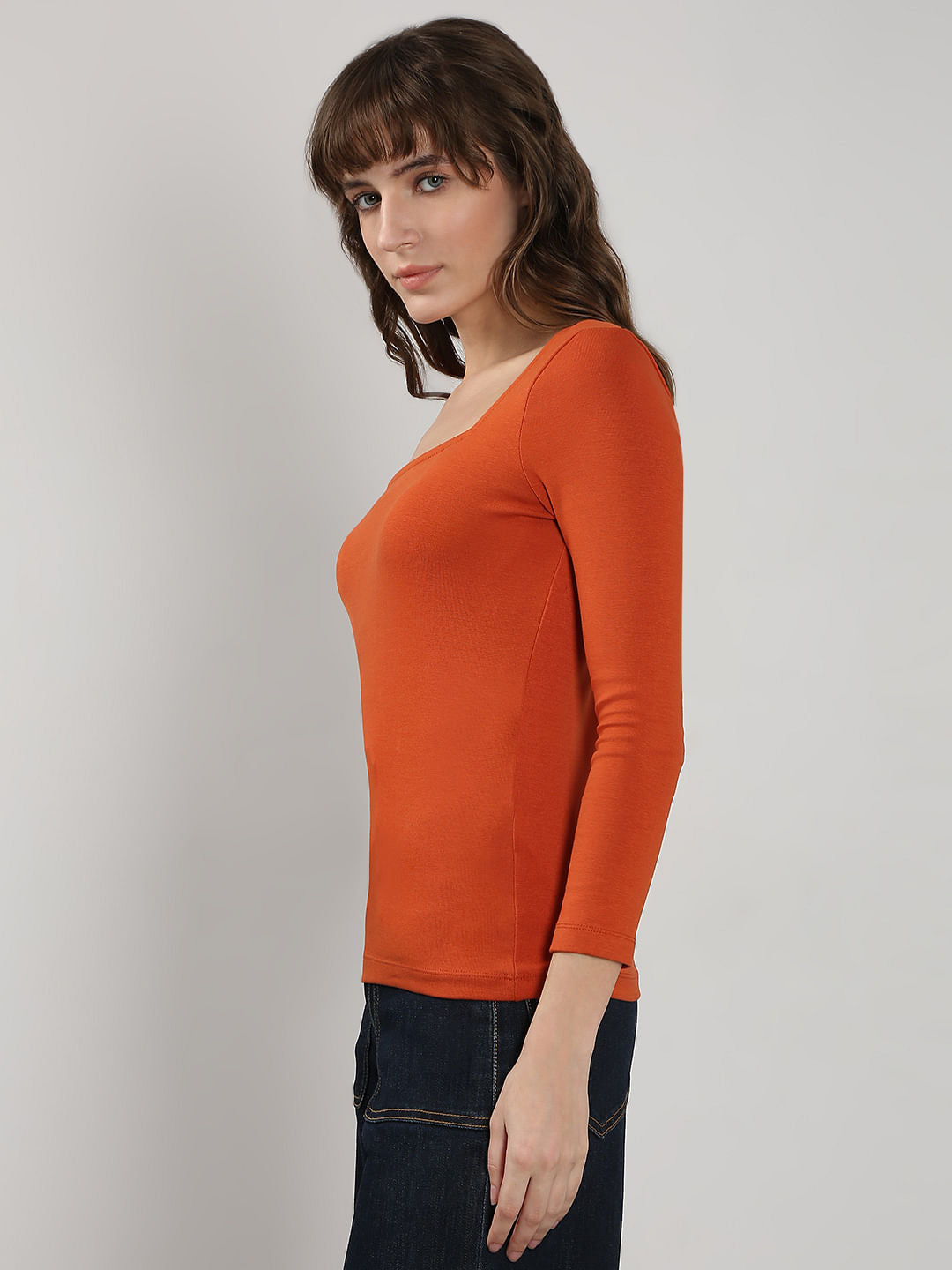 Orange Square Neck Top