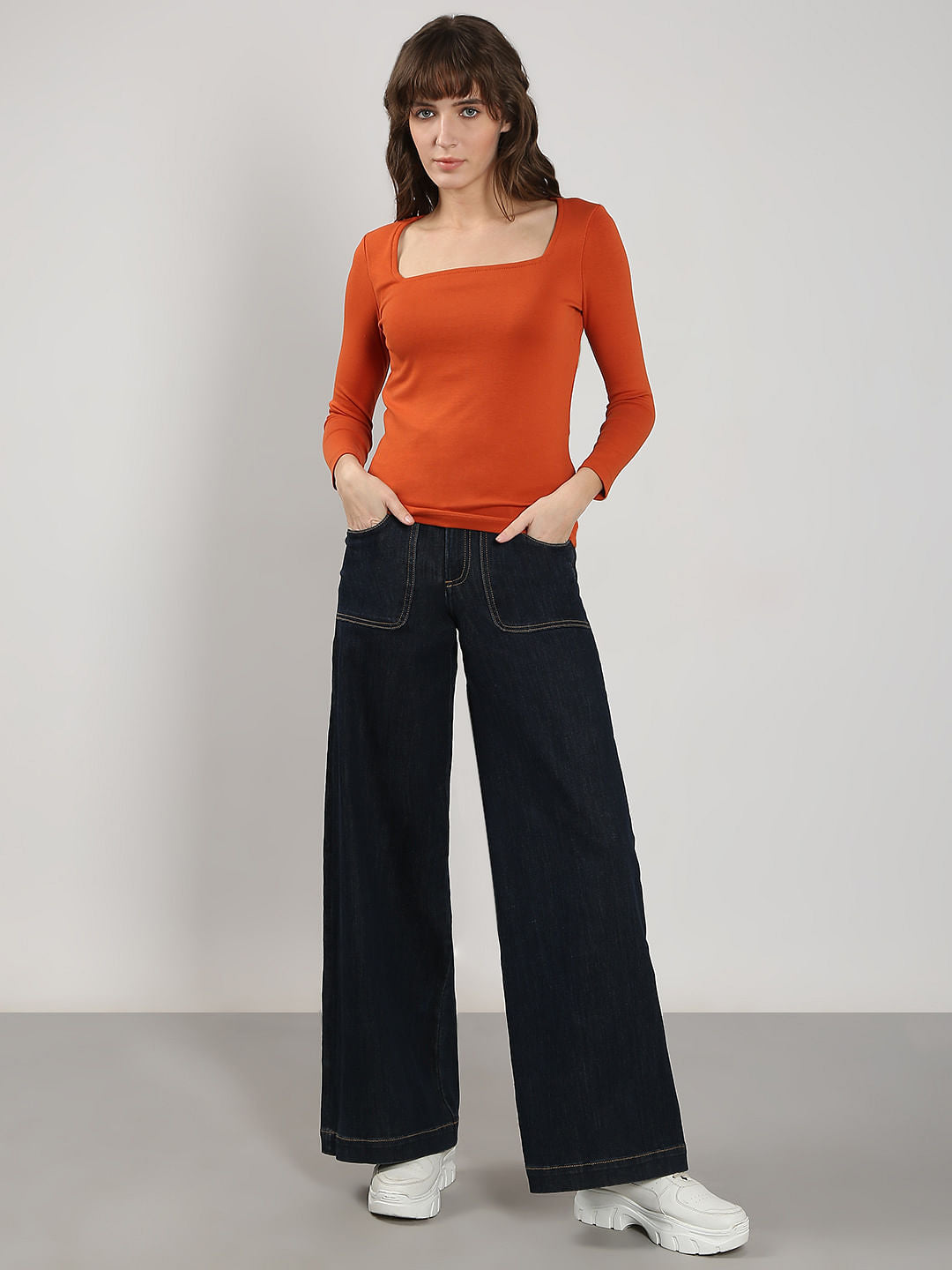 Orange Square Neck Top