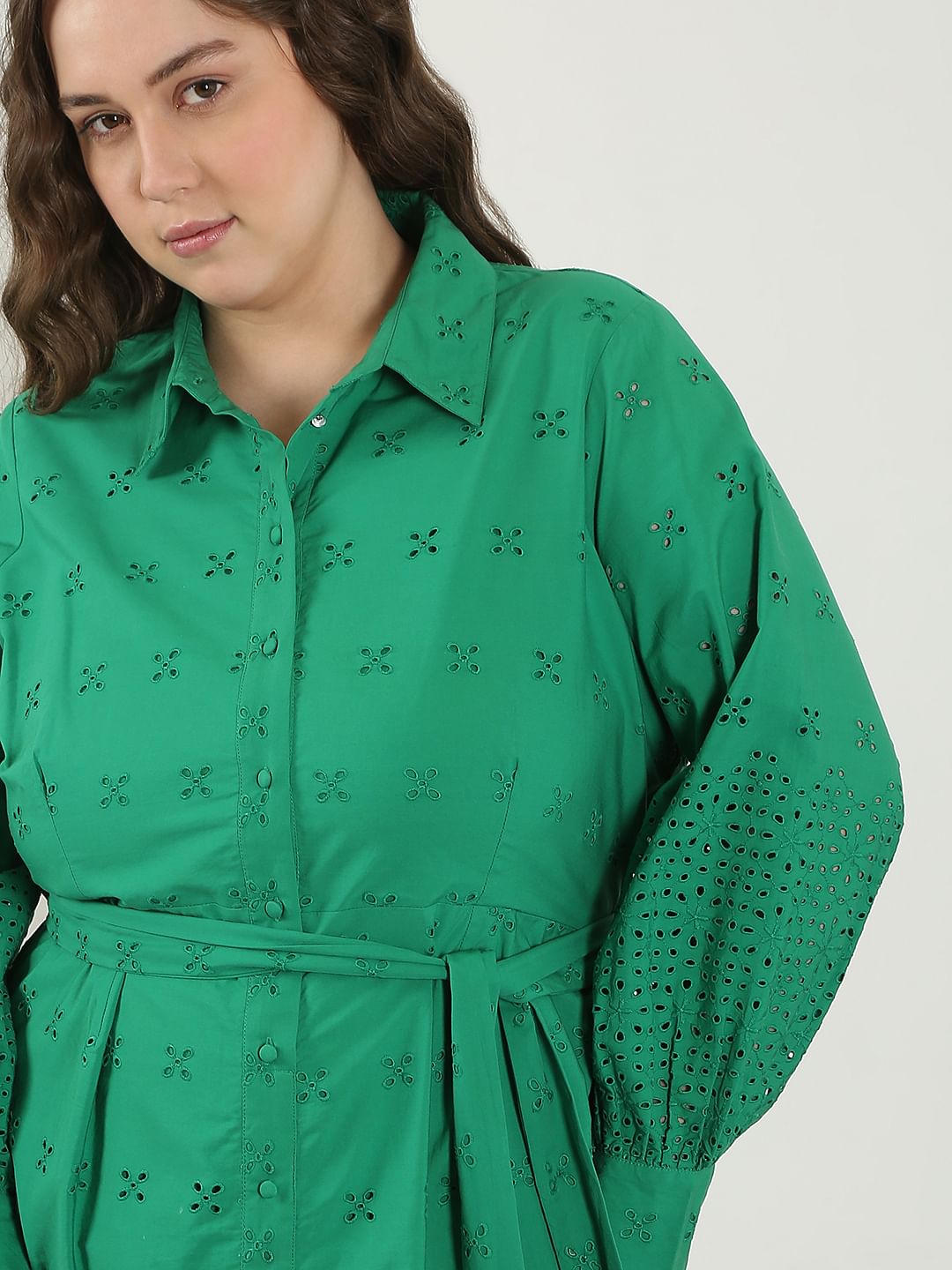 Curve Green Schiffli Shirt Dress