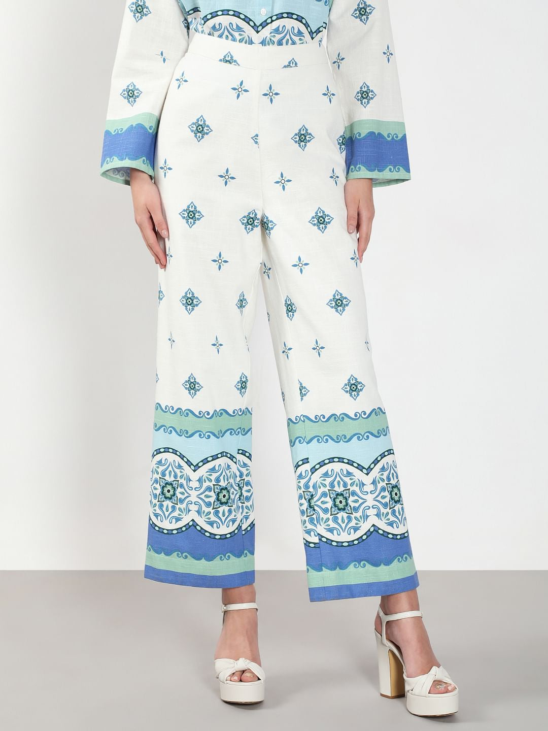 White Printed Cotton Pants