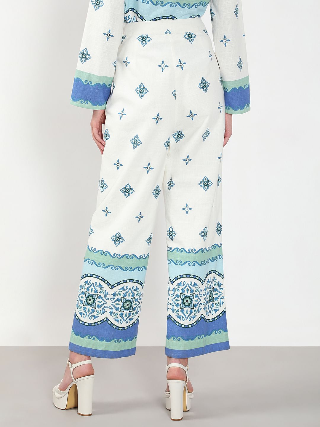 White Printed Cotton Pants