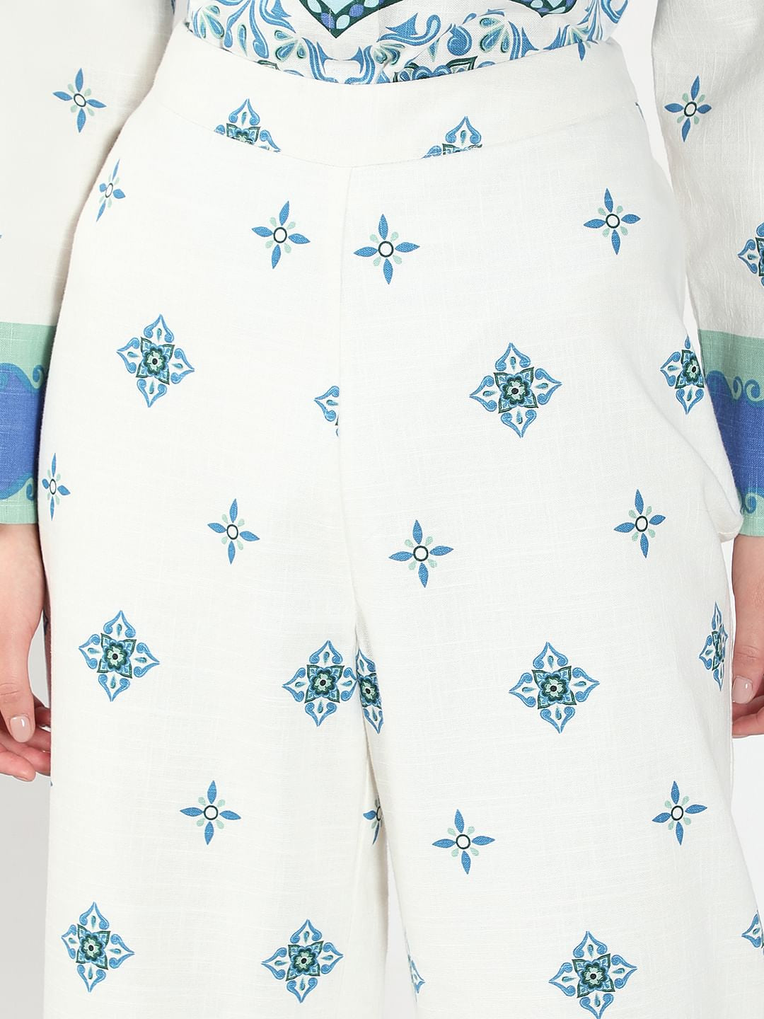 White Printed Cotton Pants