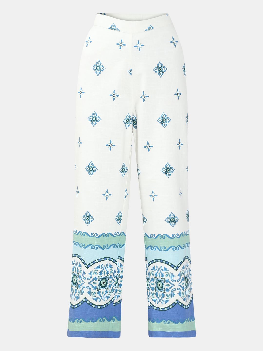 White Printed Cotton Pants