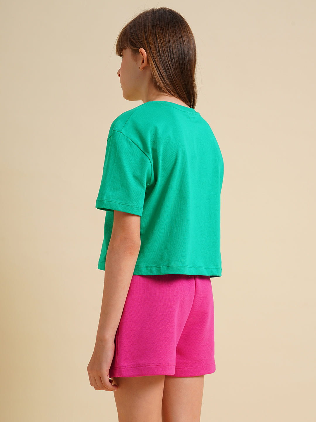 Girls Green Printed Boxy Fit T-shirt