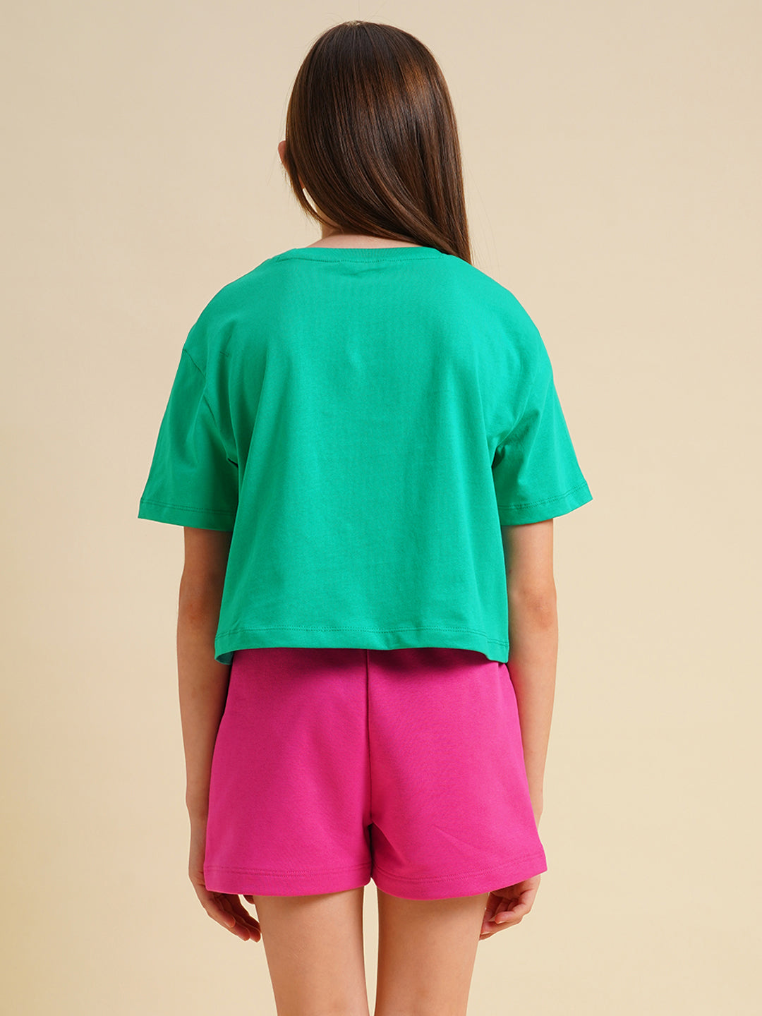 Girls Green Printed Boxy Fit T-shirt