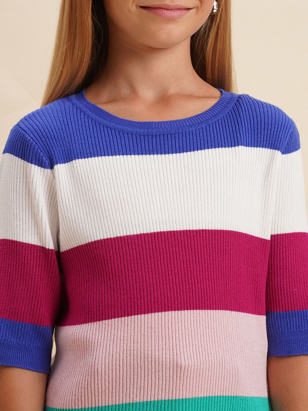 Girls Pink Colourblocked Knitted T-Shirt