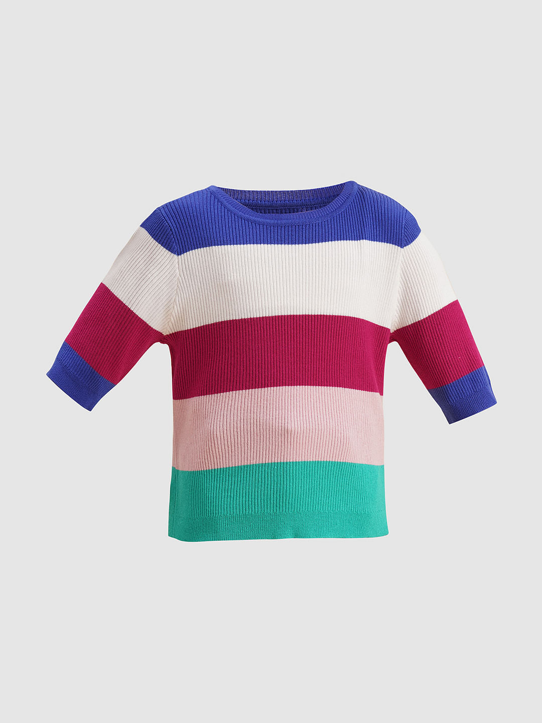 Girls Pink Colourblocked Knitted T-Shirt