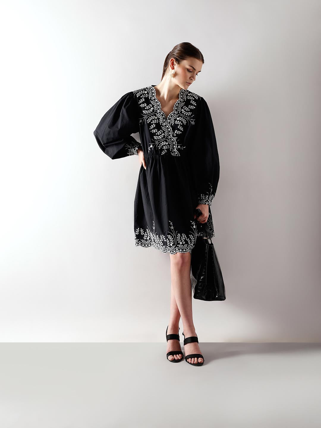 VERO MODA Black Embroidered Cotton Dress