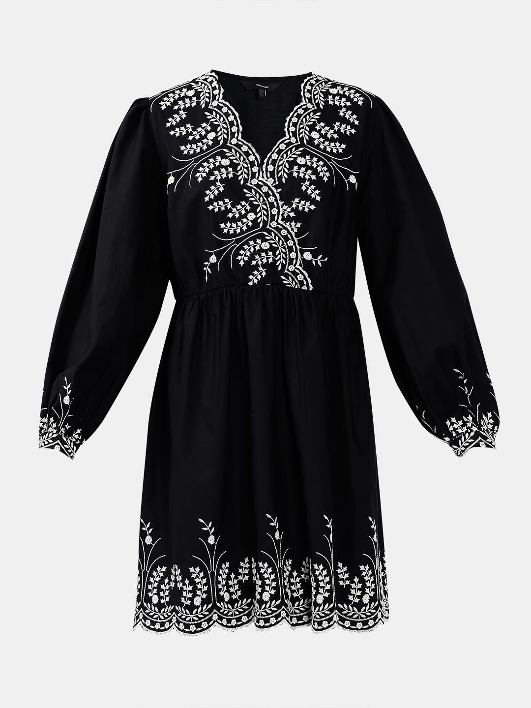 VERO MODA Black Embroidered Cotton Dress