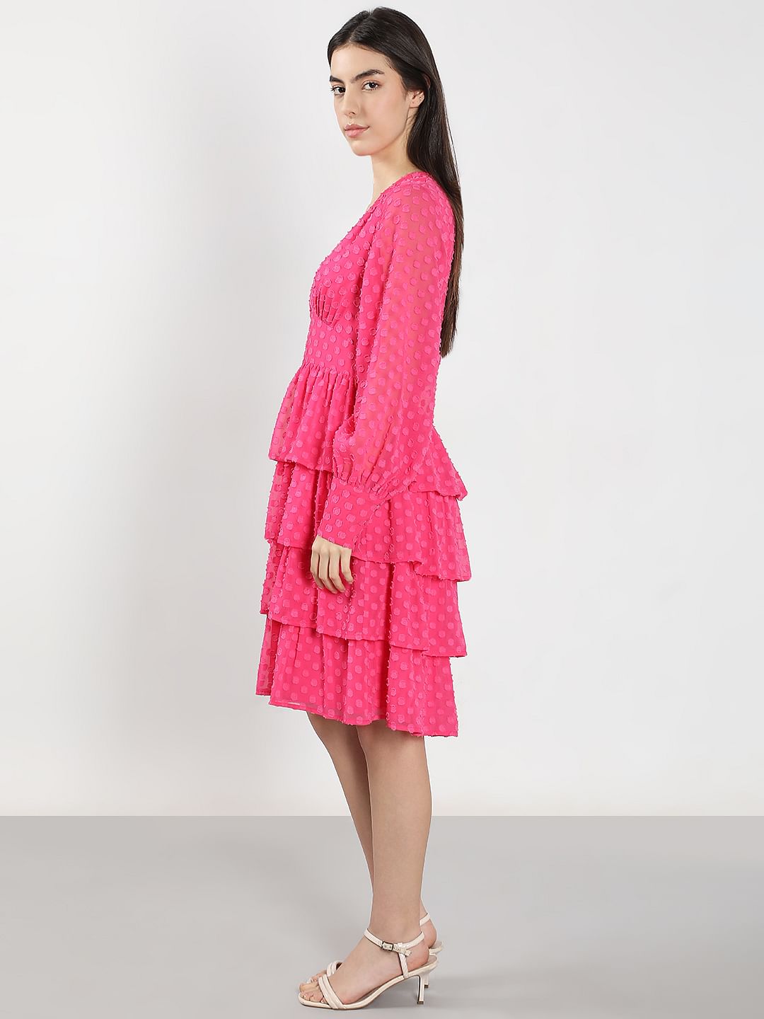 Pink Textured Layered Dress