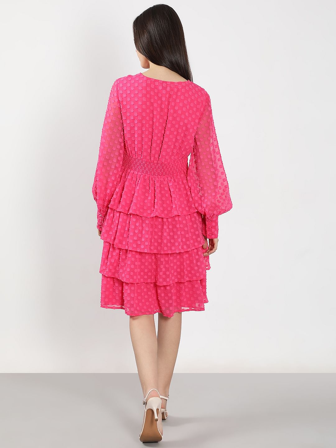 Pink Textured Layered Dress