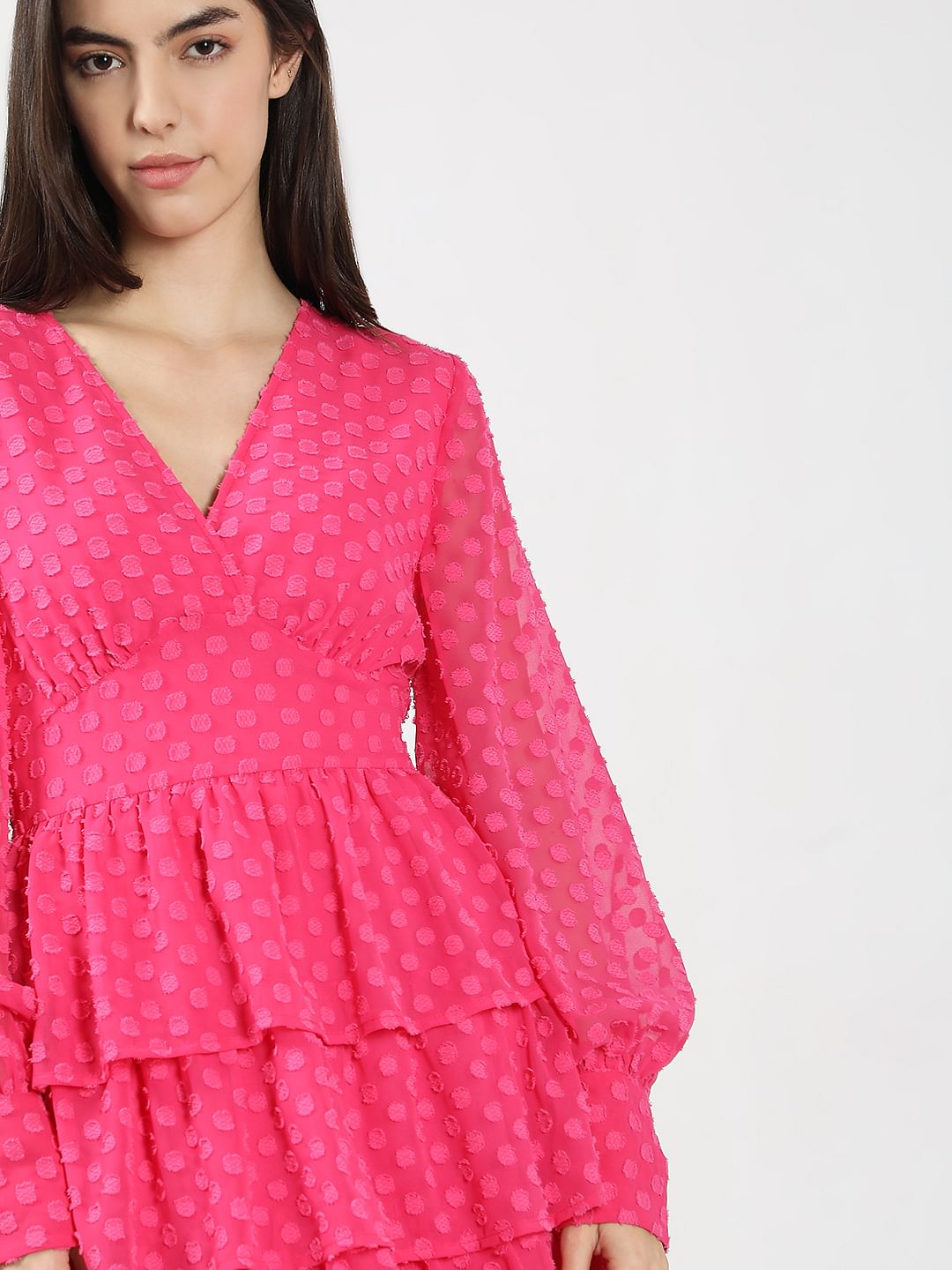 Pink Textured Layered Dress