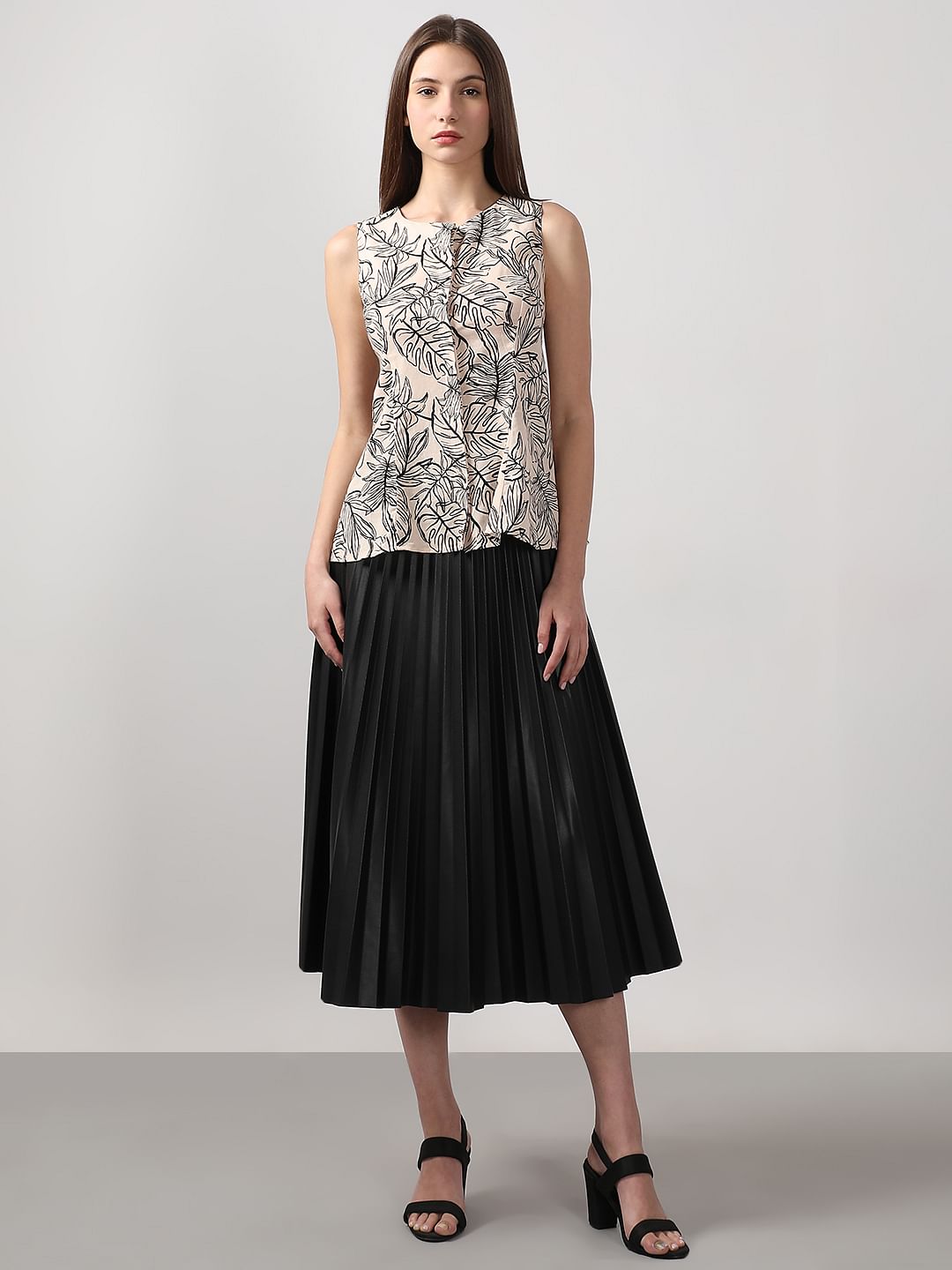 Beige Printed Sleeveless Top