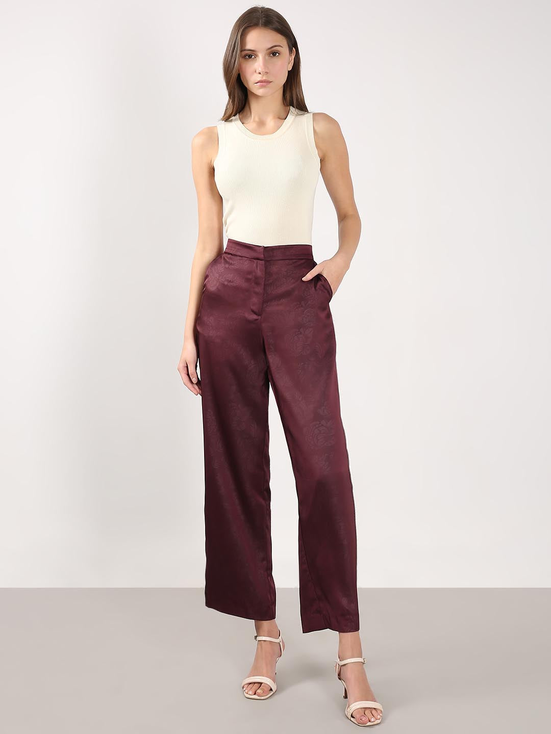 Vero Moda Maroon High Rise Flared Pants