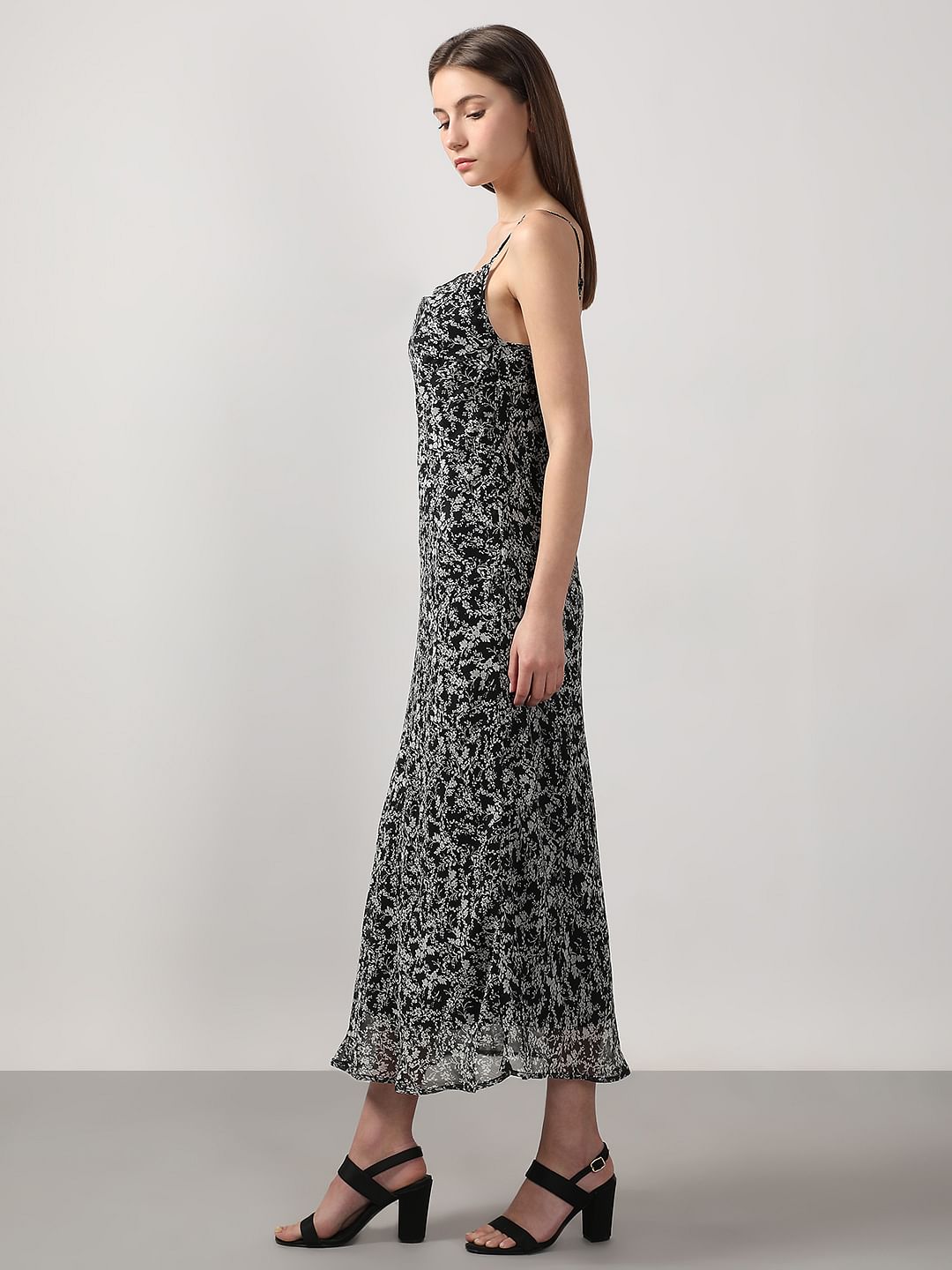 Black & White Printed Waterfall Dress