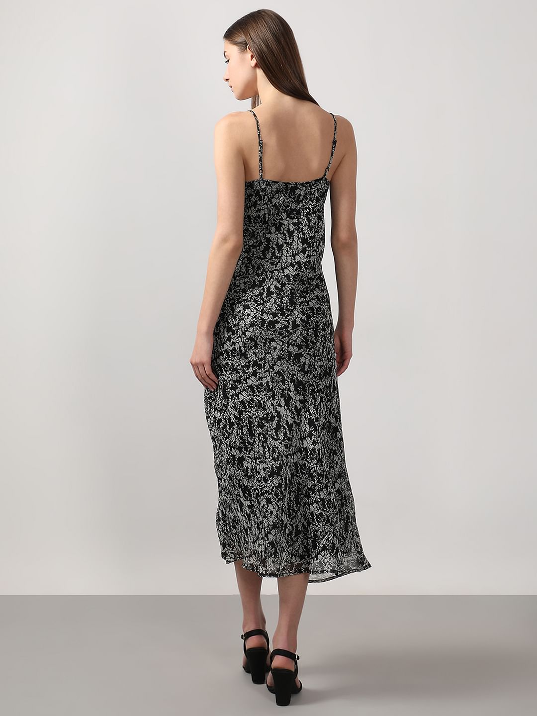 Black & White Printed Waterfall Dress