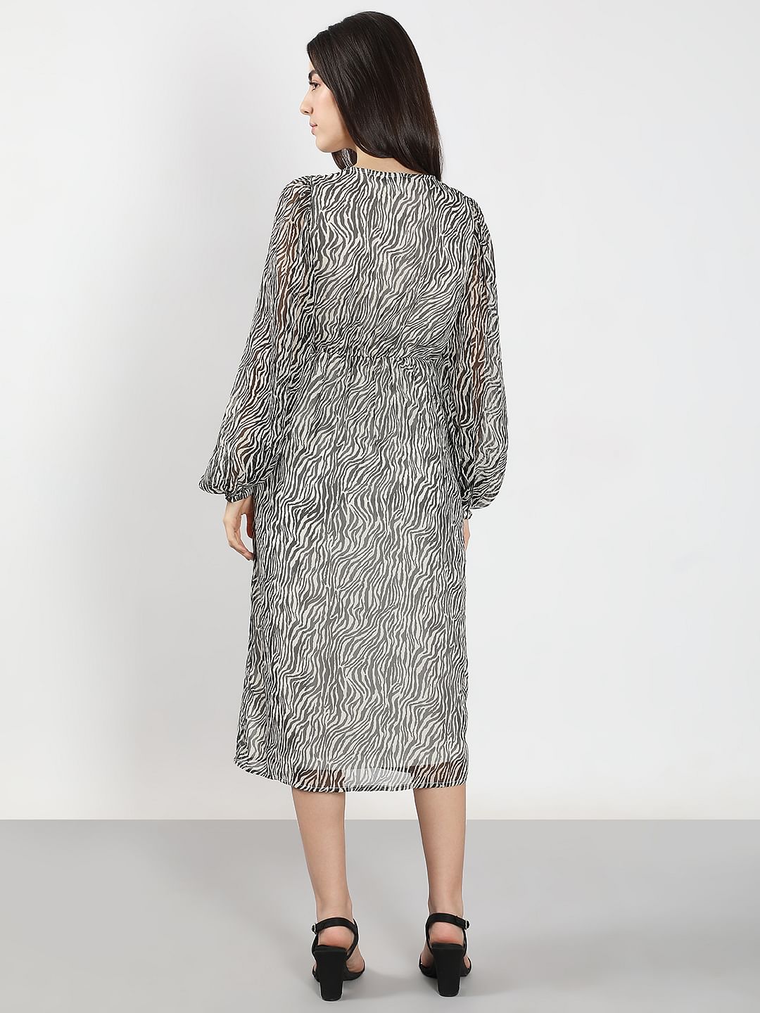 Black Printed V-Neck Dress