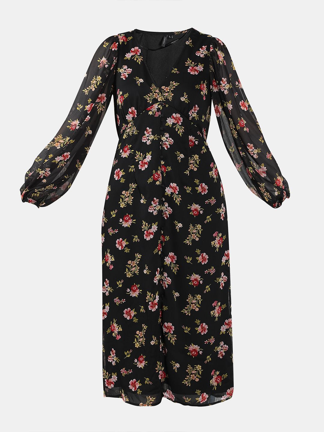 Black Floral Midi Dress