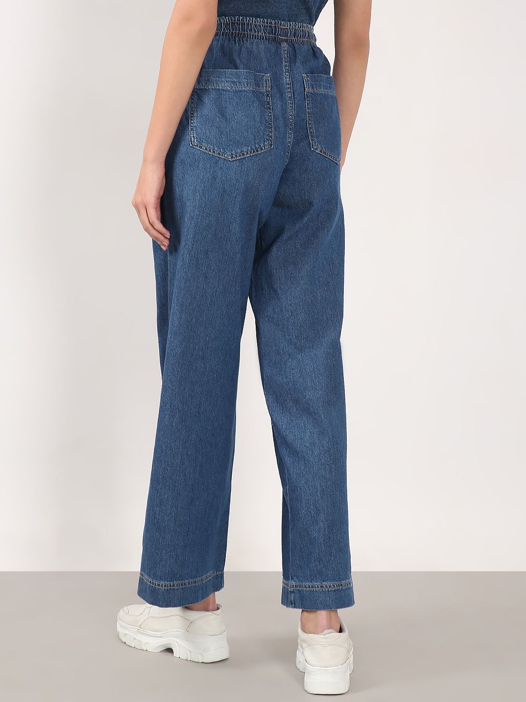 Blue Mid Rise Pull Up Denim Pants