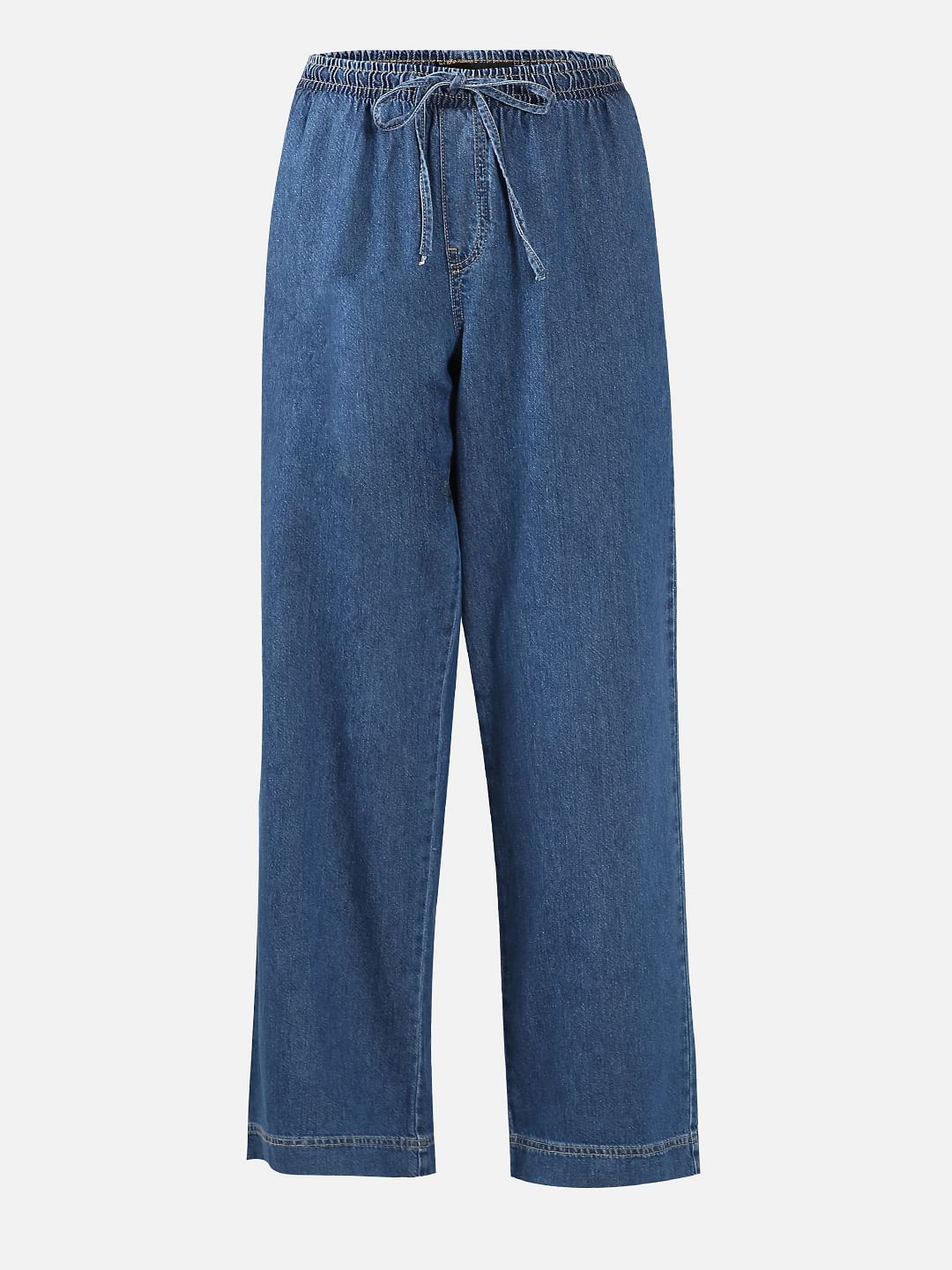 Blue Mid Rise Pull Up Denim Pants